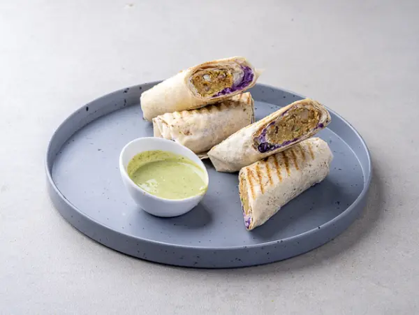Lebanese Cheesy Fava Bean Wrap with Green Tahini Sauce